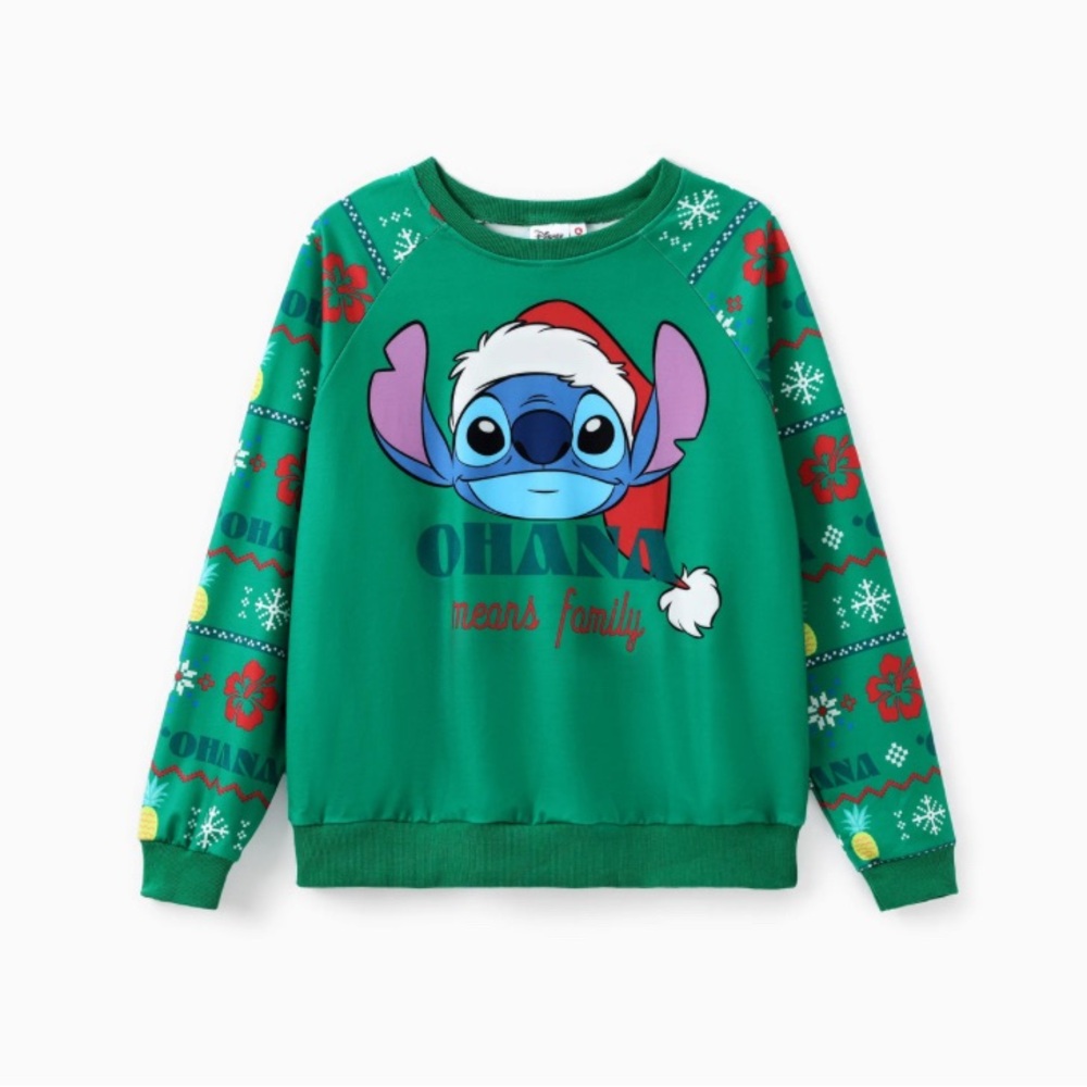 Disney Women Xmas Stitch With Santa Hat Long-sleeve Sweatshirt Green